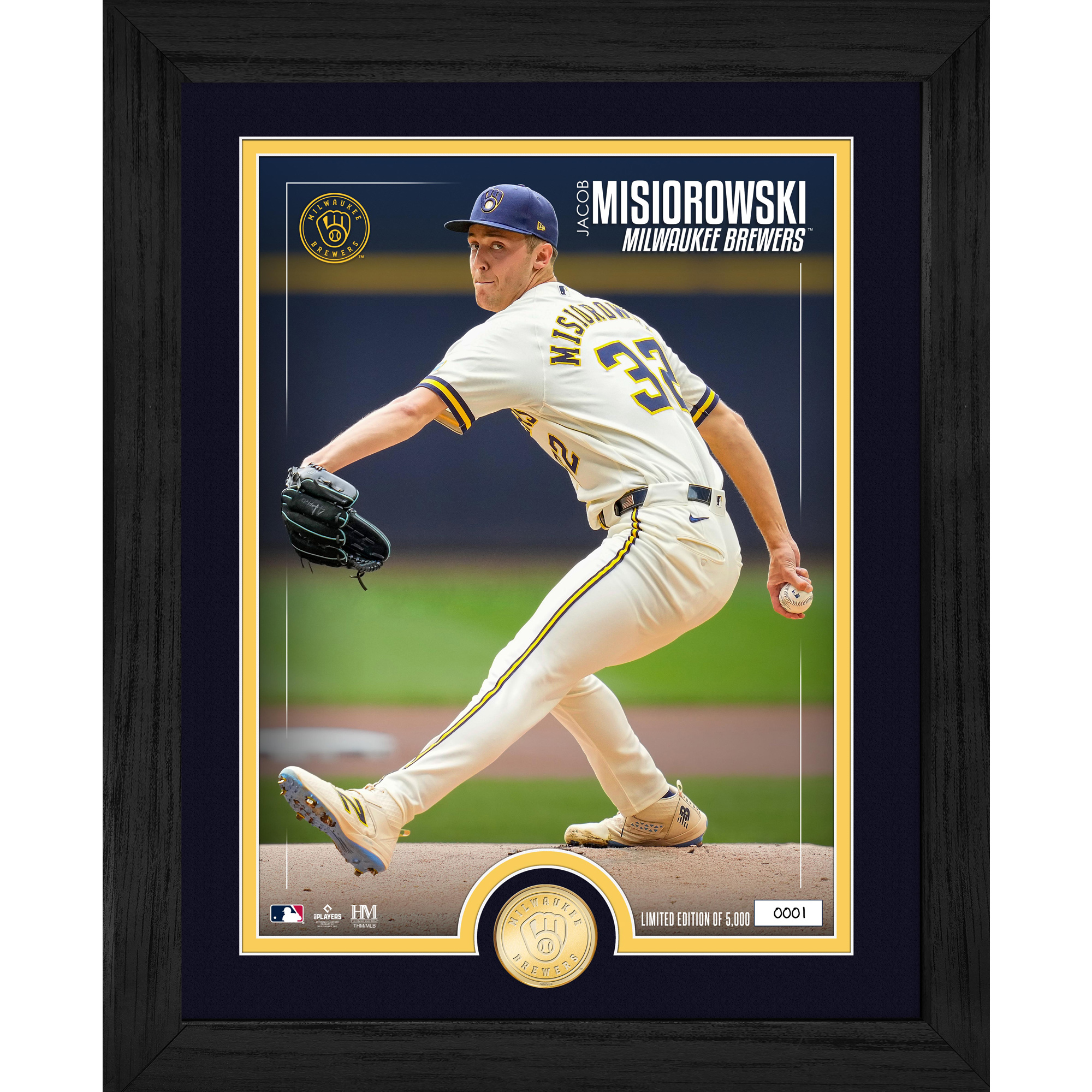 Highland Mint Jacob Misiorowski Milwaukee Brewers  13" x 16" Limited Edition Bronze Coin Photo Mint