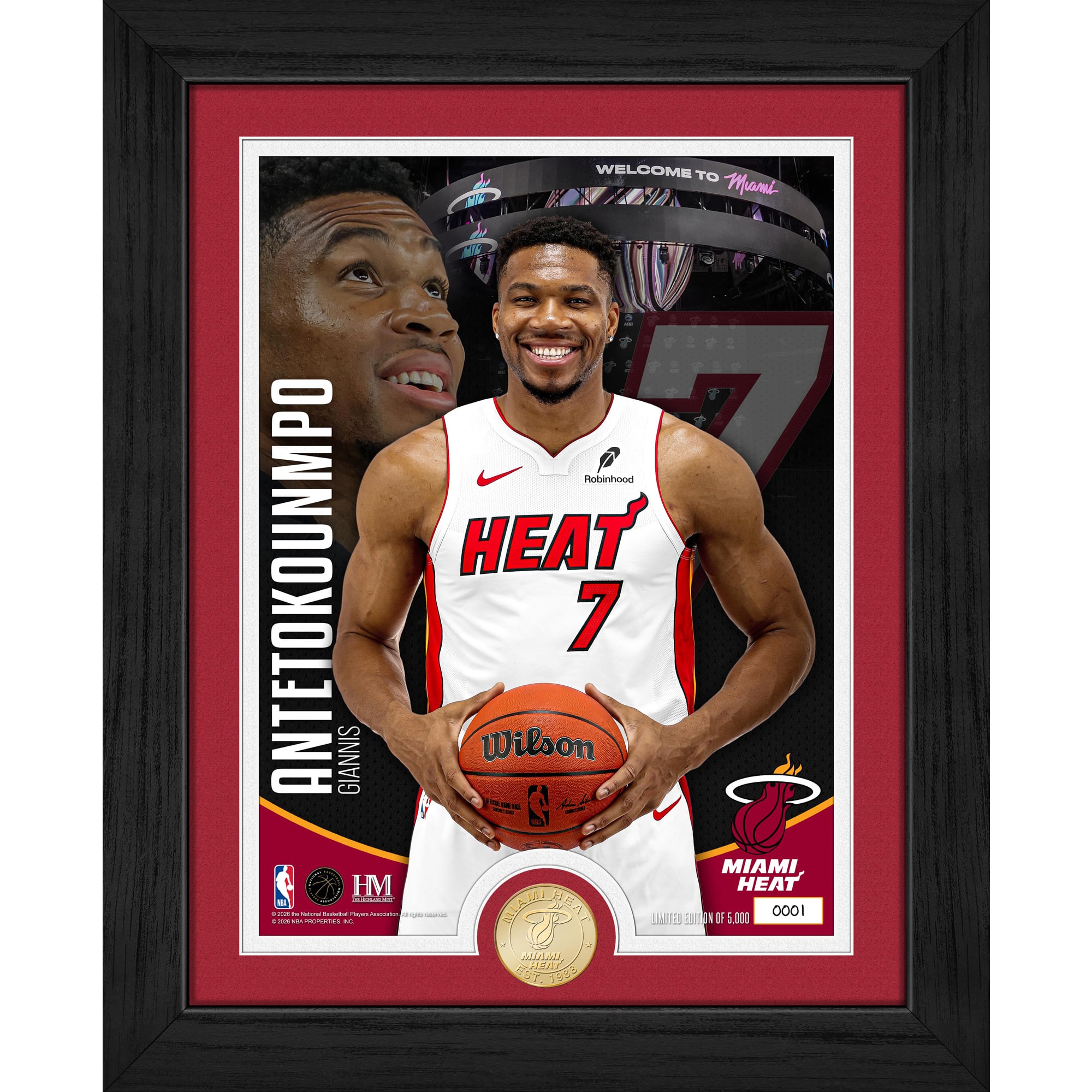 Highland Mint Giannis Antetokounmpo Miami Heat 13" x 16" Limited Edition Bronze Coin Photo Mint