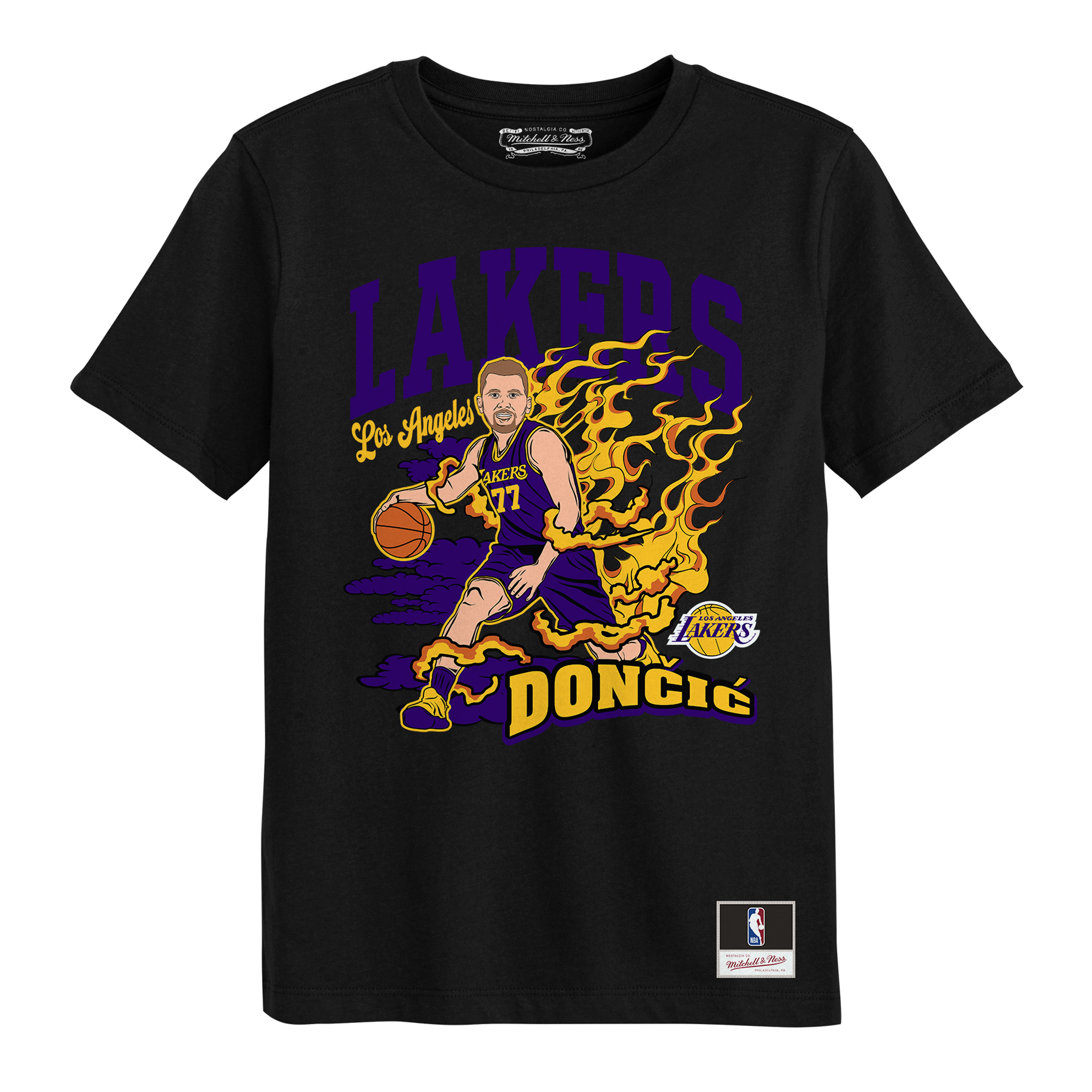 Preschool Mitchell & Ness Luka Dončić Black Los Angeles Lakers Fired Up T-Shirt