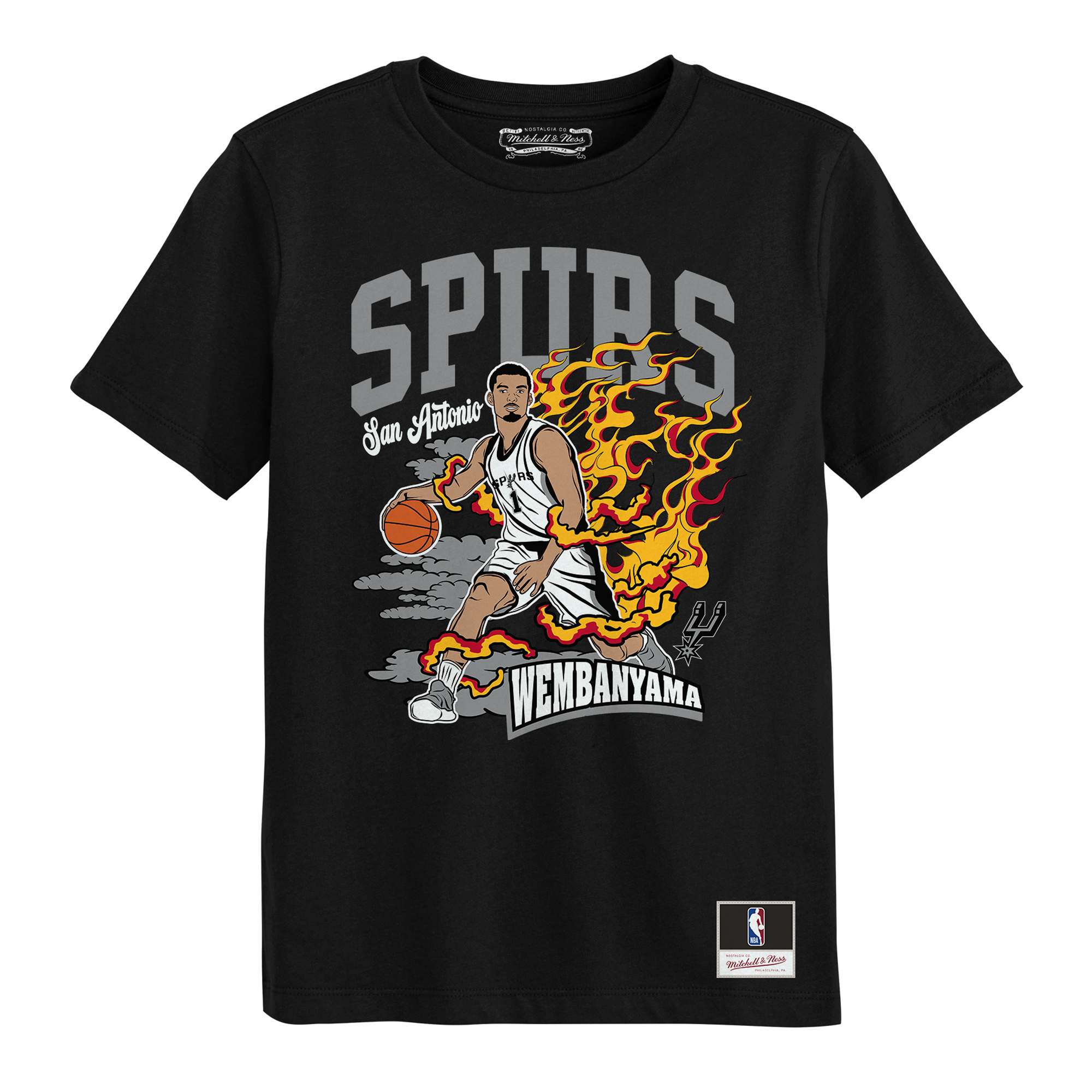 Preschool Mitchell & Ness Victor Wembanyama Black San Antonio Spurs Fired Up T-Shirt