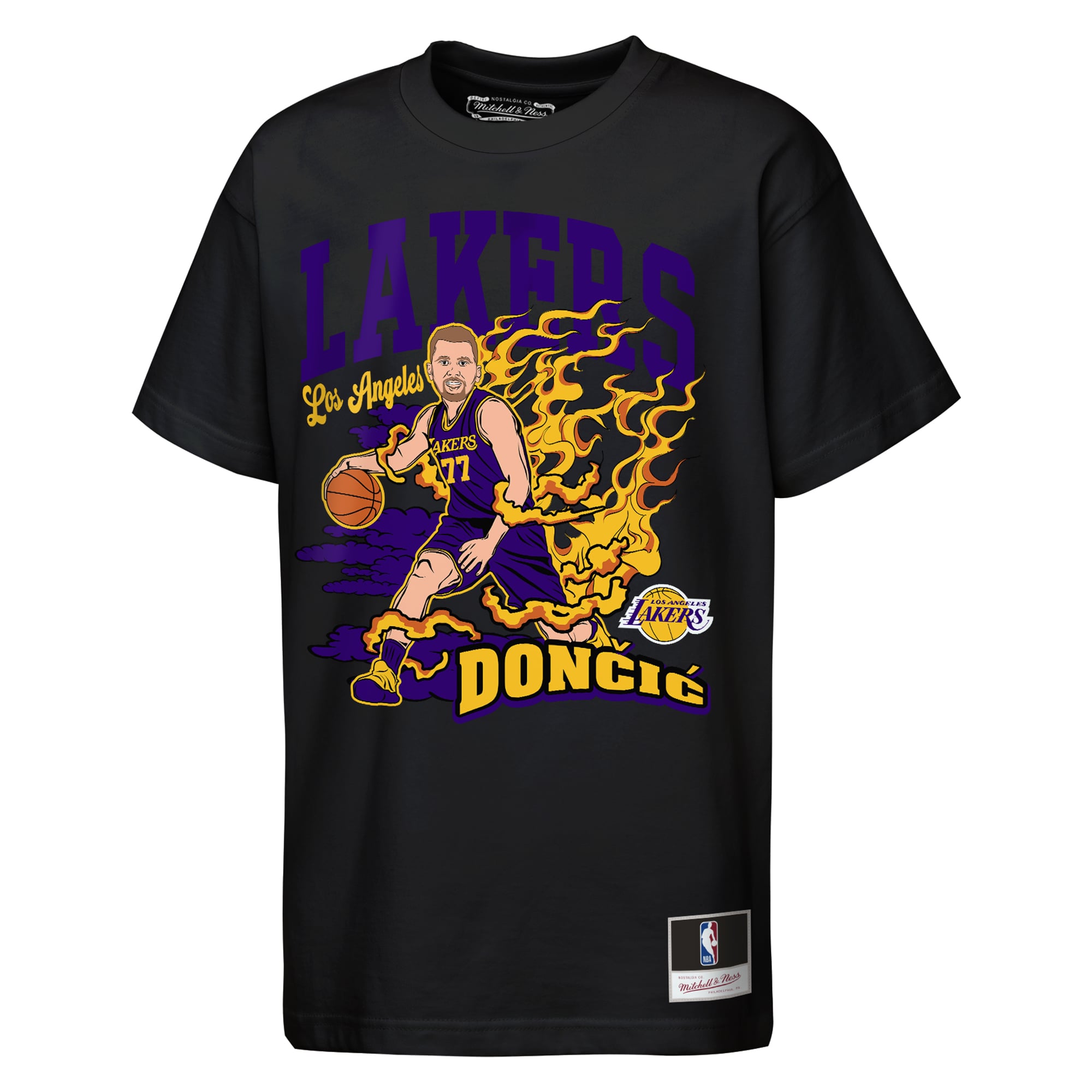 Youth Mitchell & Ness Luka Dončić Black Los Angeles Lakers Fired Up T-Shirt
