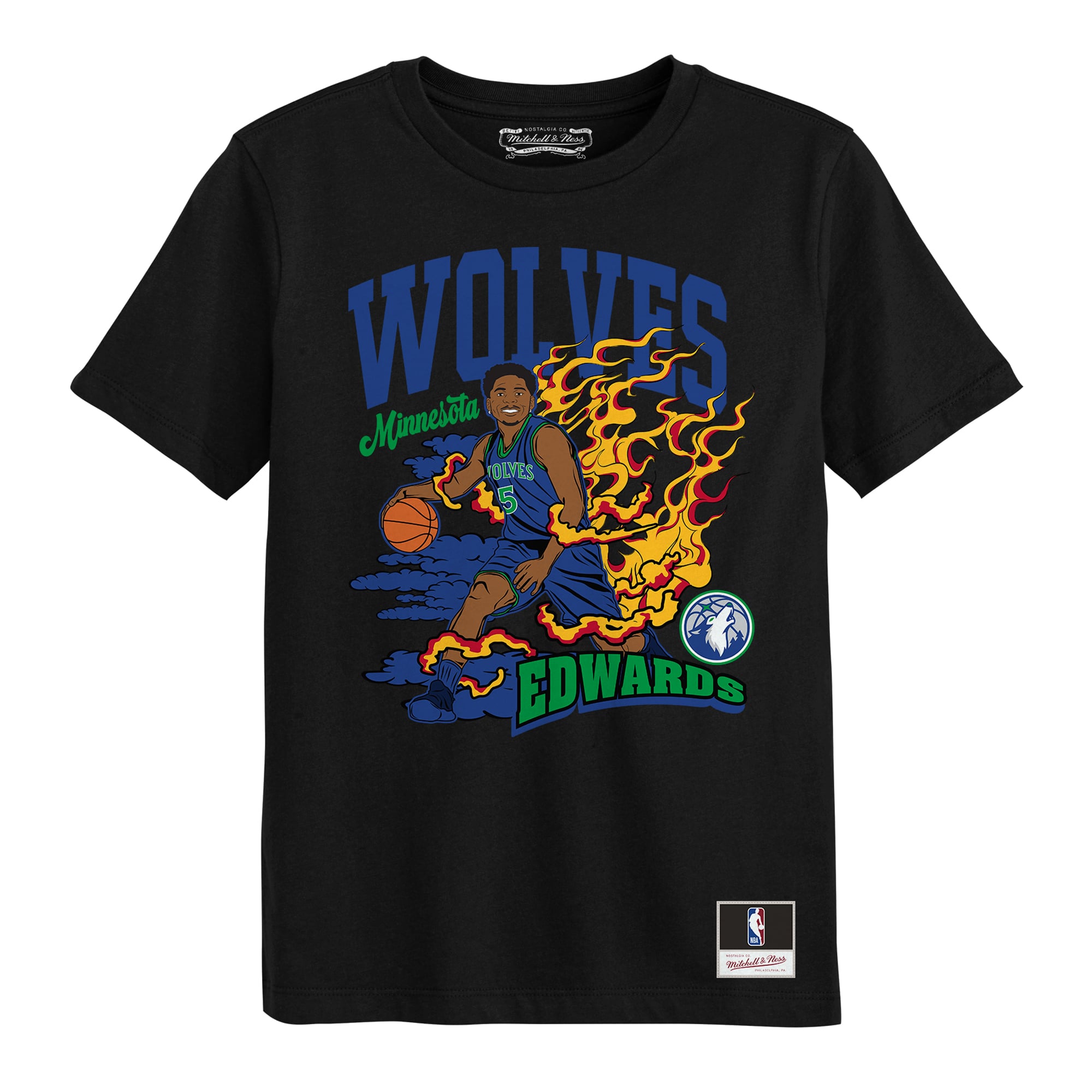 Youth Mitchell & Ness Anthony Edwards Black Minnesota Timberwolves Fired Up T-Shirt