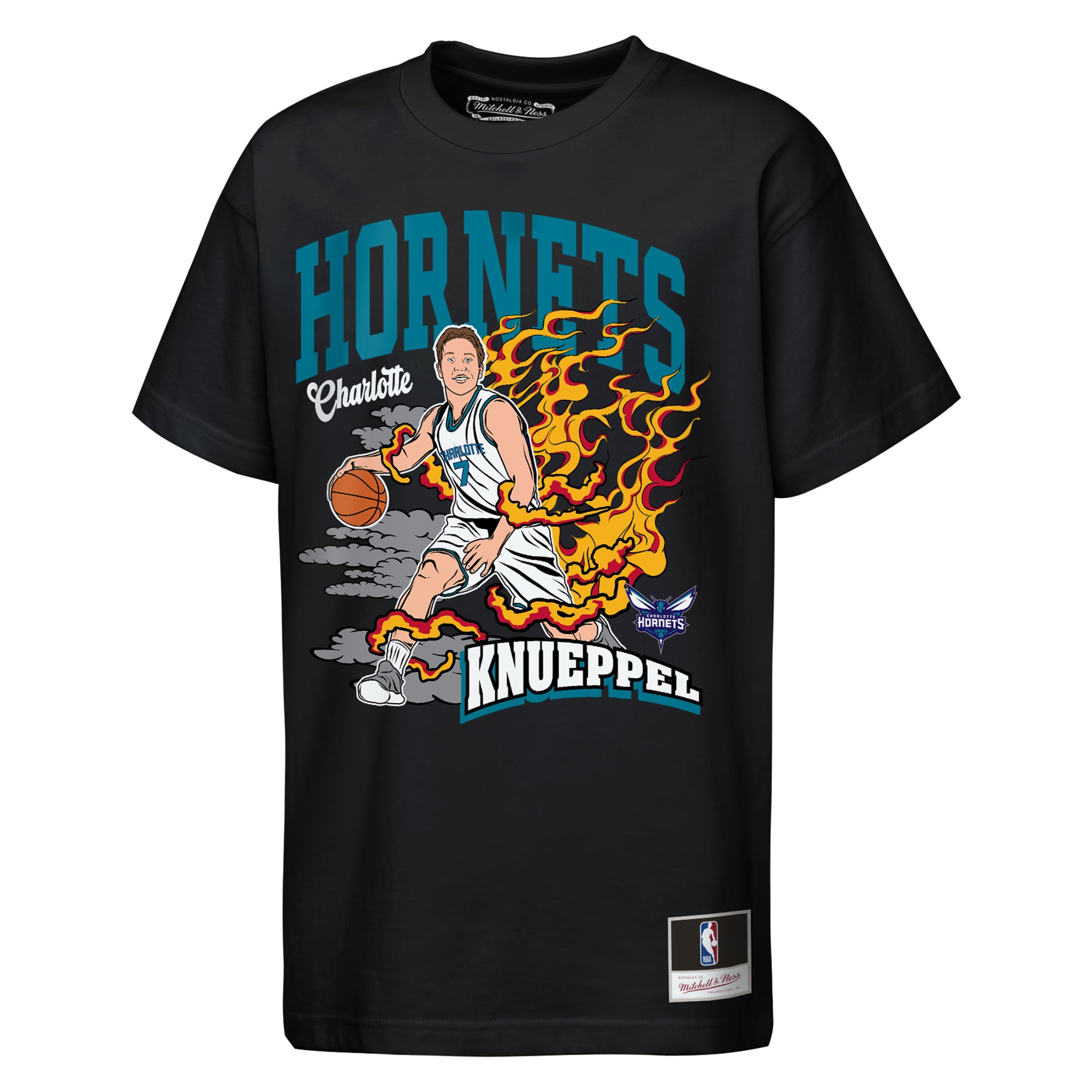 Youth Mitchell & Ness Kon Knueppel Black Charlotte Hornets Fired Up T-Shirt