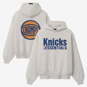 Men's Fear of God Gray New York Knicks 2026 NBA Finals Champions 90s Relaxed Hoodie