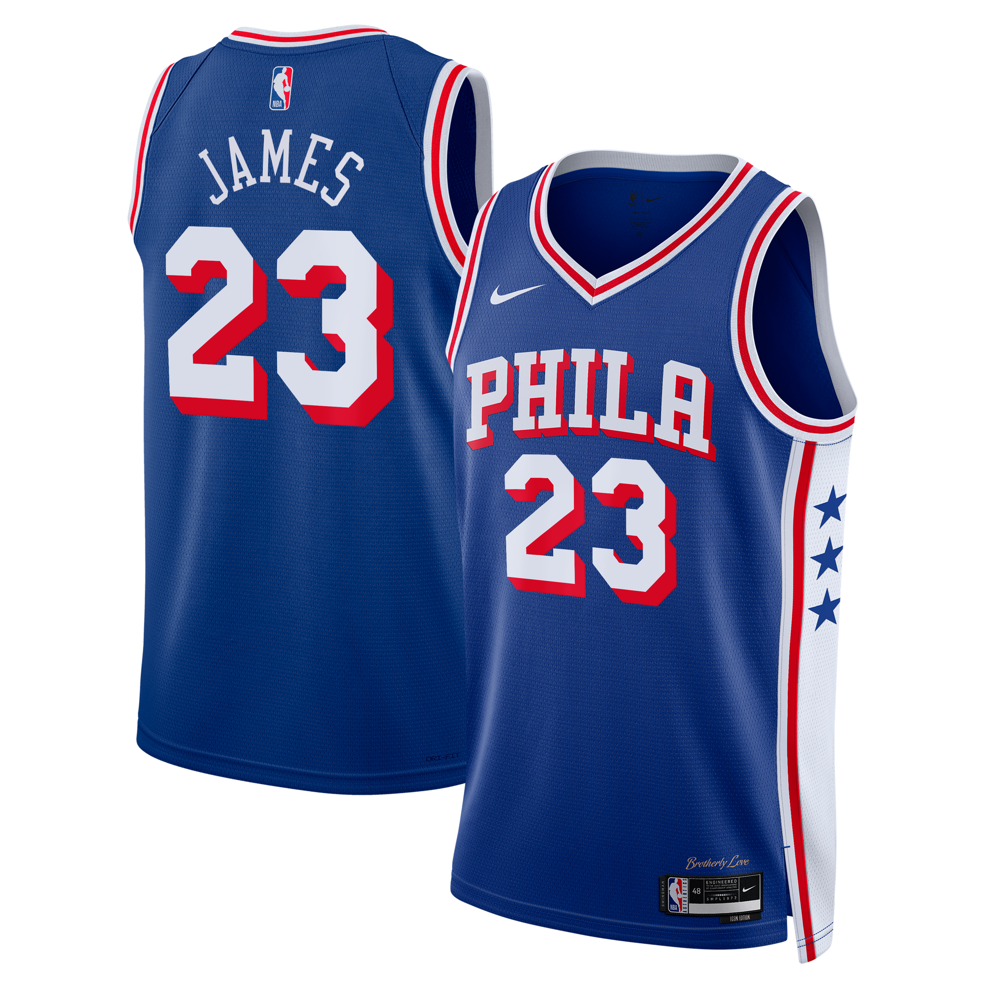 Camiseta Nike Icon Edition Swingman de los Philadelphia 76ers – Azul Real – Lebron James – Jóvenes