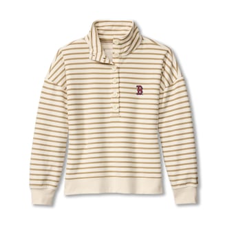 Women's Tommy Bahama  White Boston Red Sox Marina Del Mar Stripe Mock Neck Sweatshirt