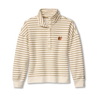 Women's Tommy Bahama  White Baltimore Orioles Marina Del Mar Stripe Mock Neck Sweatshirt