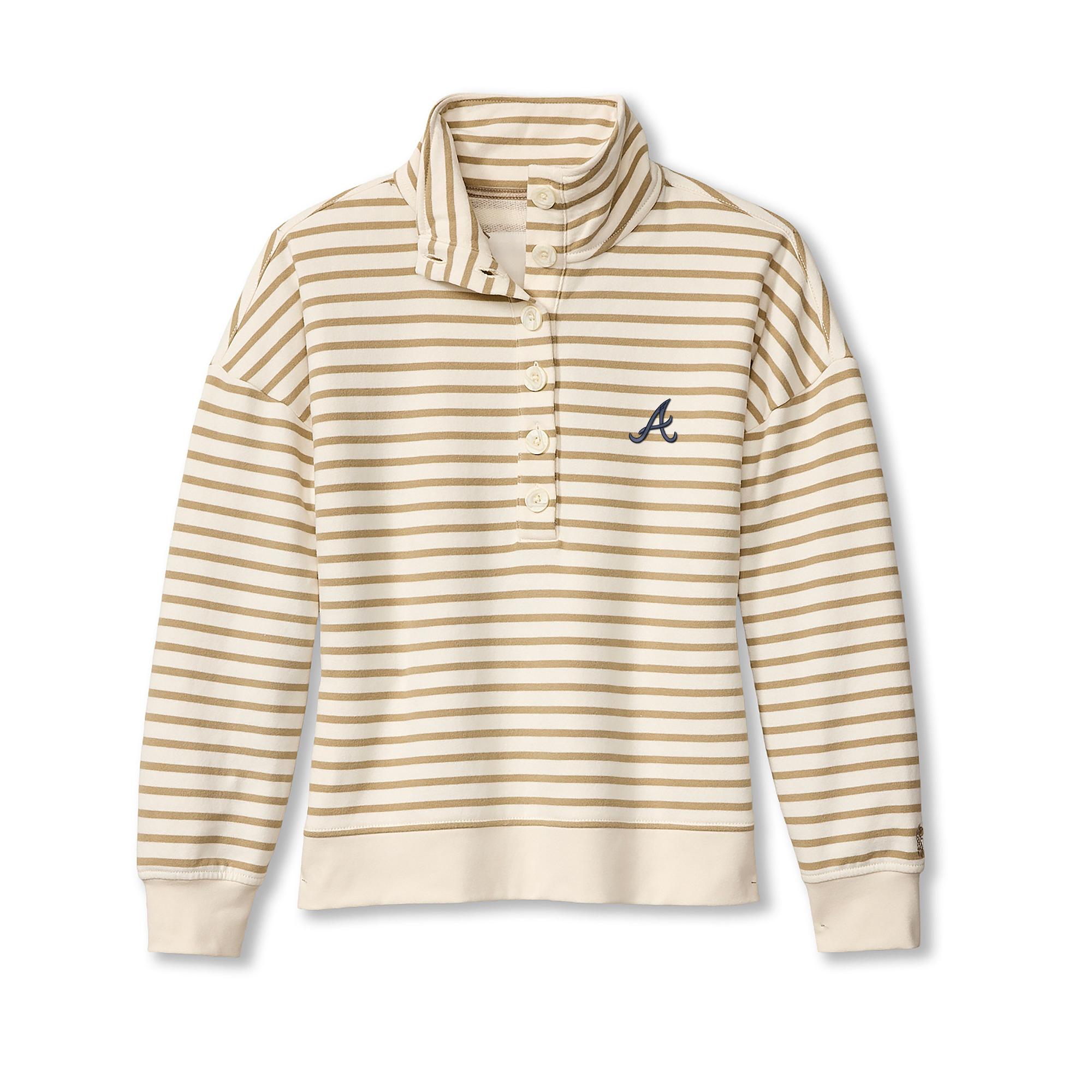 Women's Tommy Bahama  White Atlanta Braves Marina Del Mar Stripe Mock Neck Sweatshirt
