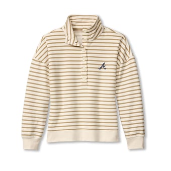 Women's Tommy Bahama  White Atlanta Braves Marina Del Mar Stripe Mock Neck Sweatshirt
