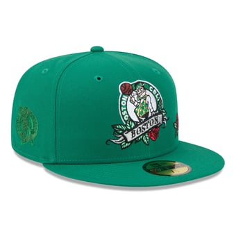 Men's New Era  Kelly Green Boston Celtics Rose Banner 59FIFTY Fitted Hat