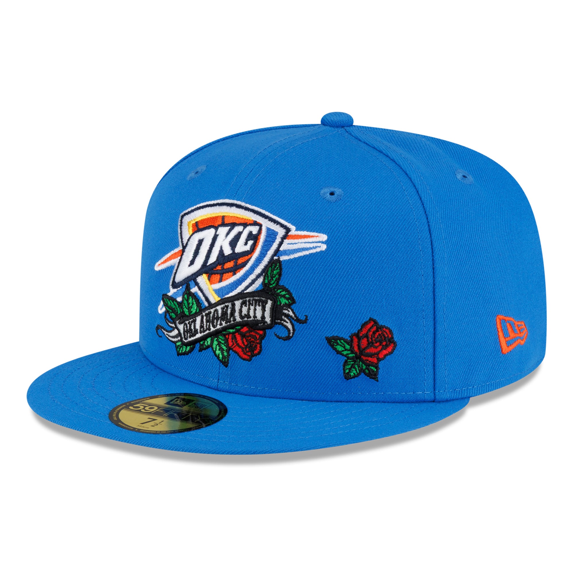 Men's New Era  Blue Oklahoma City Thunder Rose Banner 59FIFTY Fitted Hat