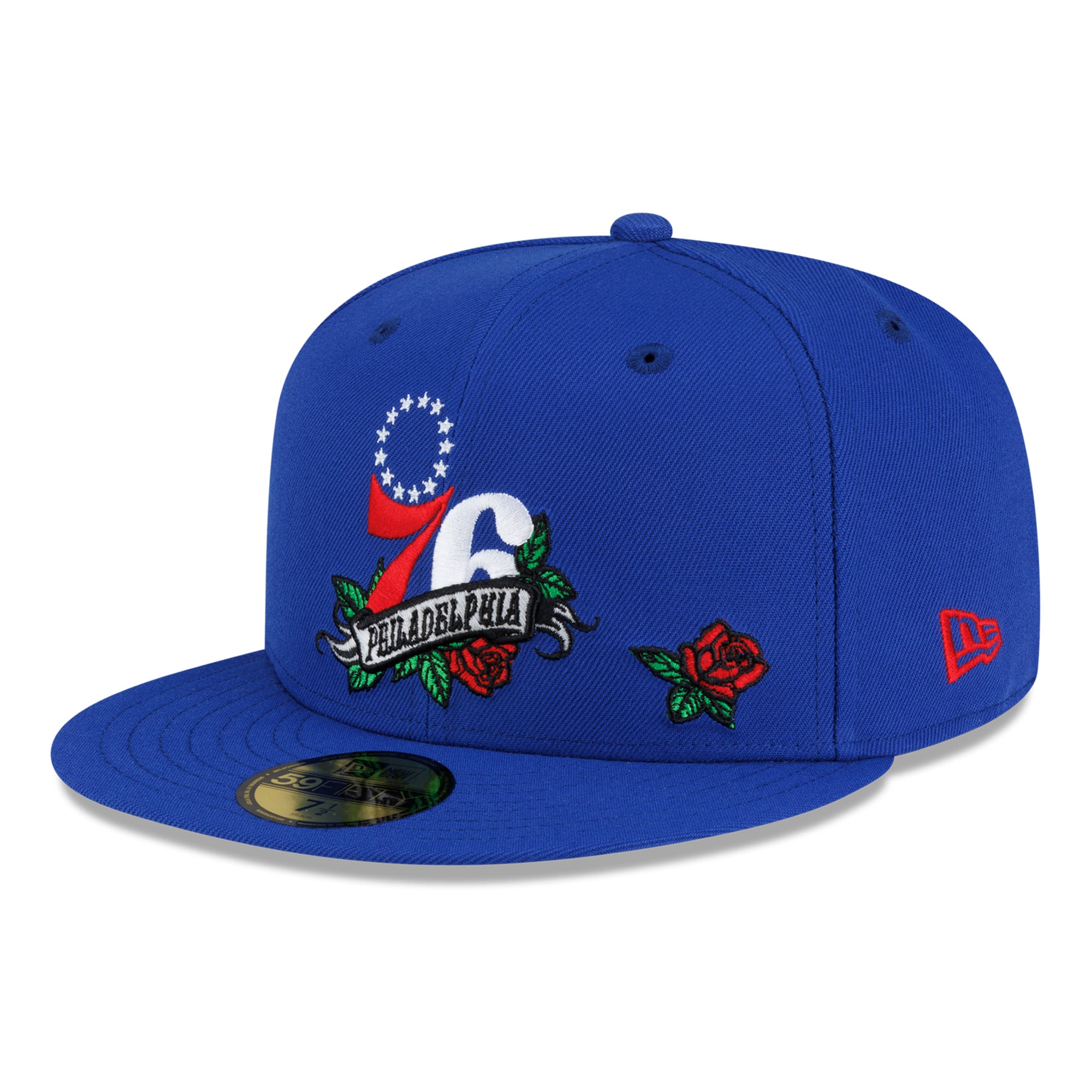 Men's New Era Royal Philadelphia 76ers Rose Banner 59FIFTY Fitted Hat