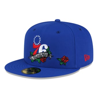 Men's New Era  Royal Philadelphia 76ers Rose Banner 59FIFTY Fitted Hat
