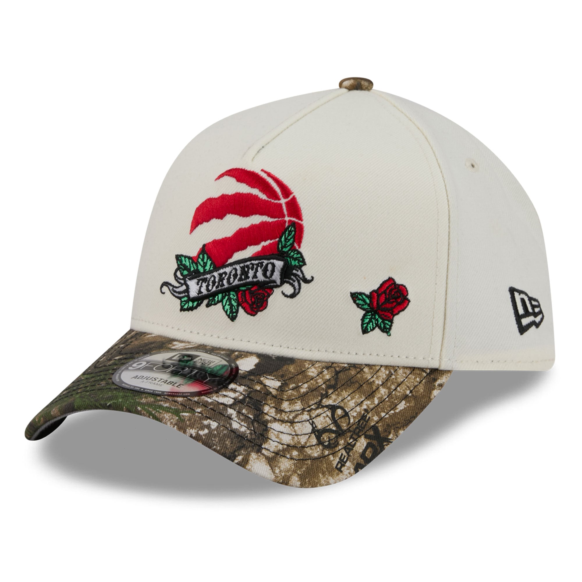 Men's New Era Cream/Camo Toronto Raptors Rose Banner 9FORTY A-Frame Adjustable Hat