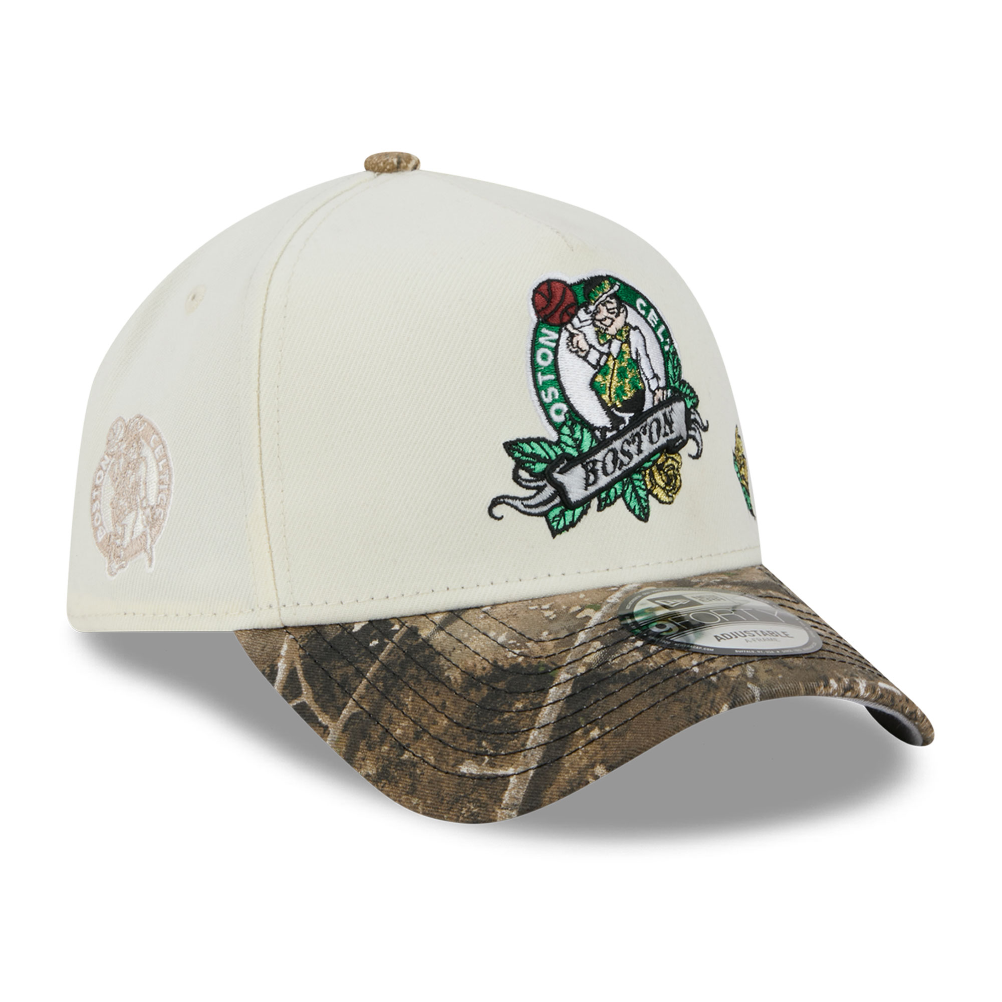 Men's New Era  Cream/Camo Boston Celtics Rose Banner 9FORTY A-Frame Adjustable Hat