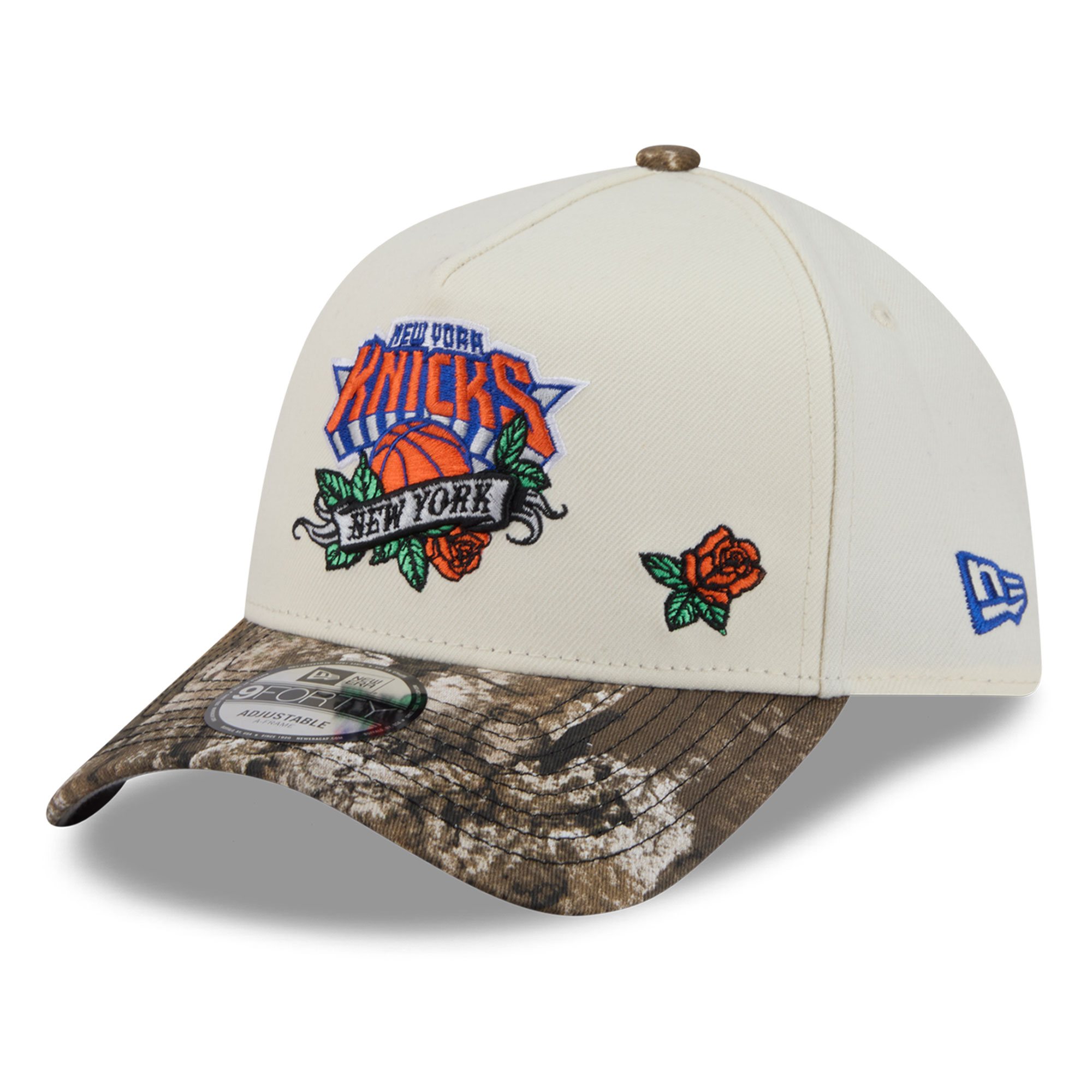 Men's New Era  Cream/Camo New York Knicks Rose Banner 9FORTY A-Frame Adjustable Hat