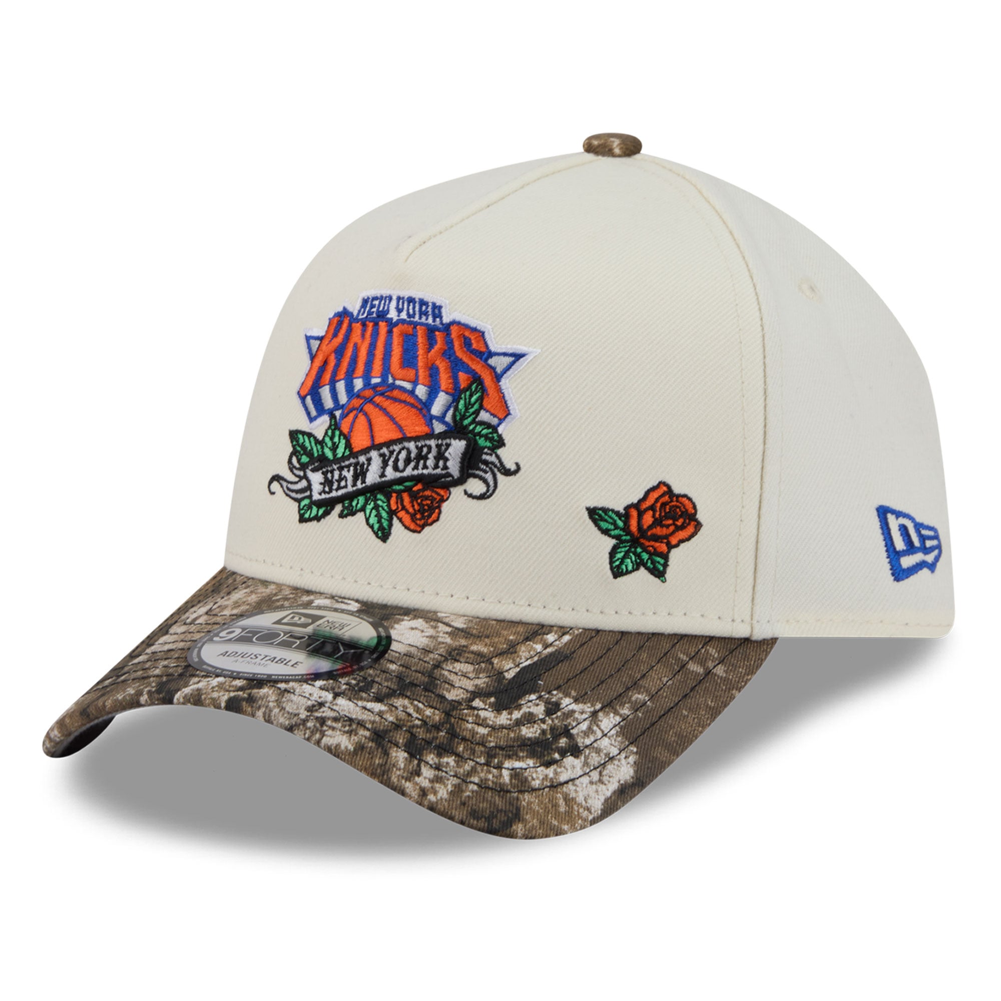 New Era Men's Cream/Camo New York Knicks Rose Banner 9FORTY A-Frame Adjustable Hat - Cream, Camo