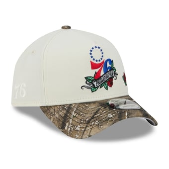 Men's New Era  Cream/Camo Philadelphia 76ers Rose Banner 9FORTY A-Frame Adjustable Hat