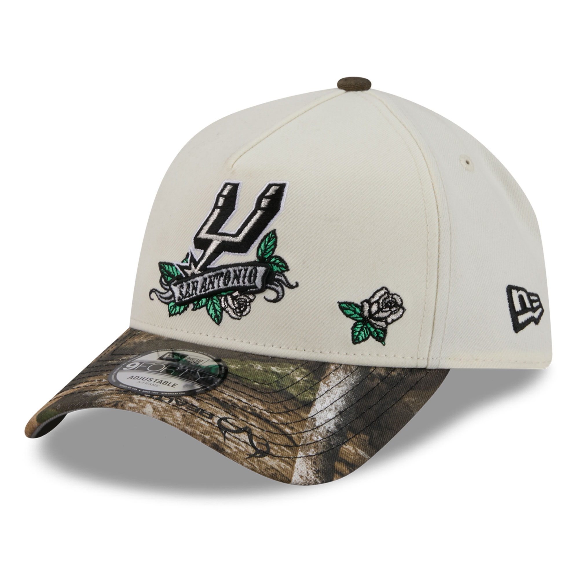 Men's New Era  Cream/Camo San Antonio Spurs Rose Banner 9FORTY A-Frame Adjustable Hat