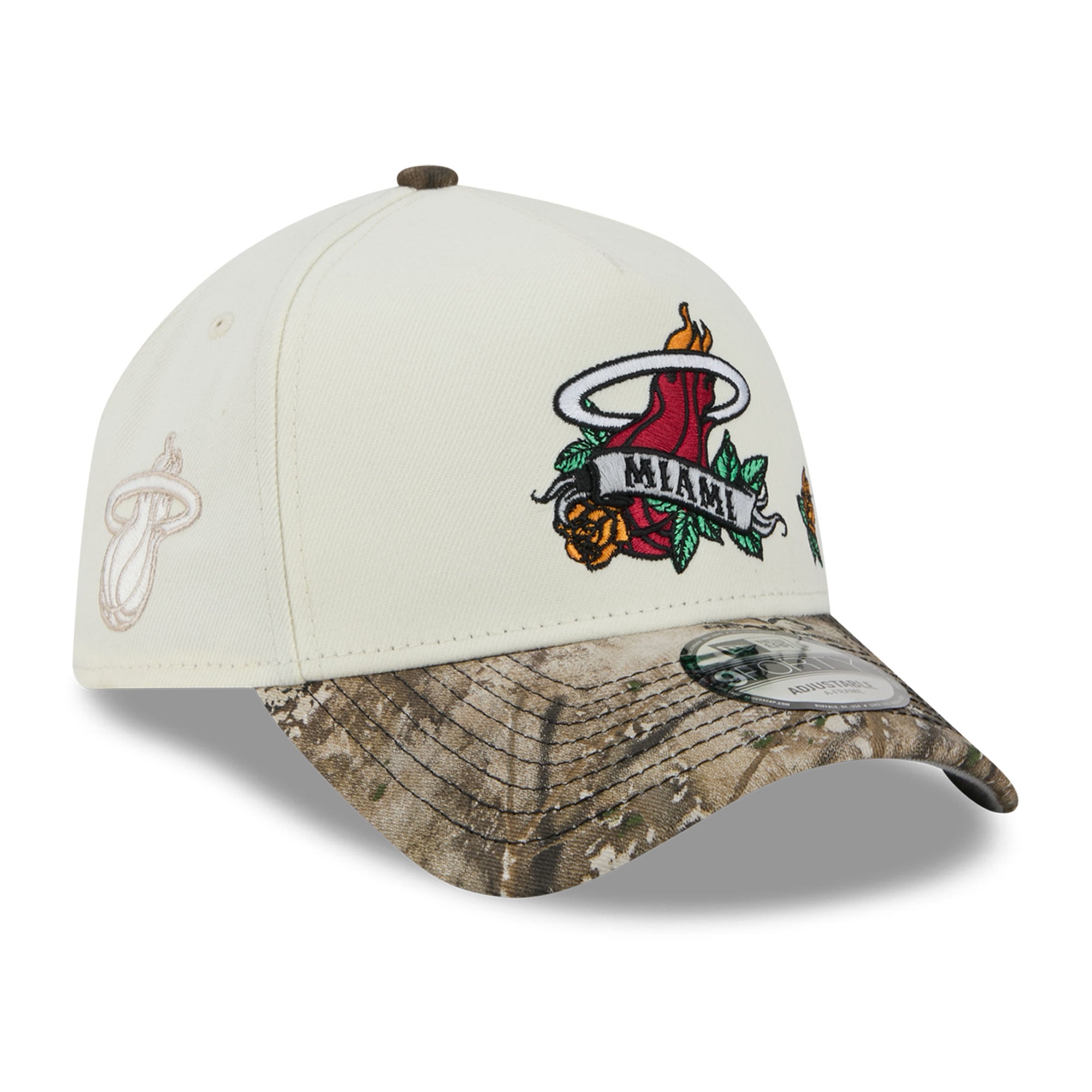 New Era Men's Cream/Camo Miami Heat Rose Banner 9FORTY A-Frame Adjustable Hat - Cream, Camo