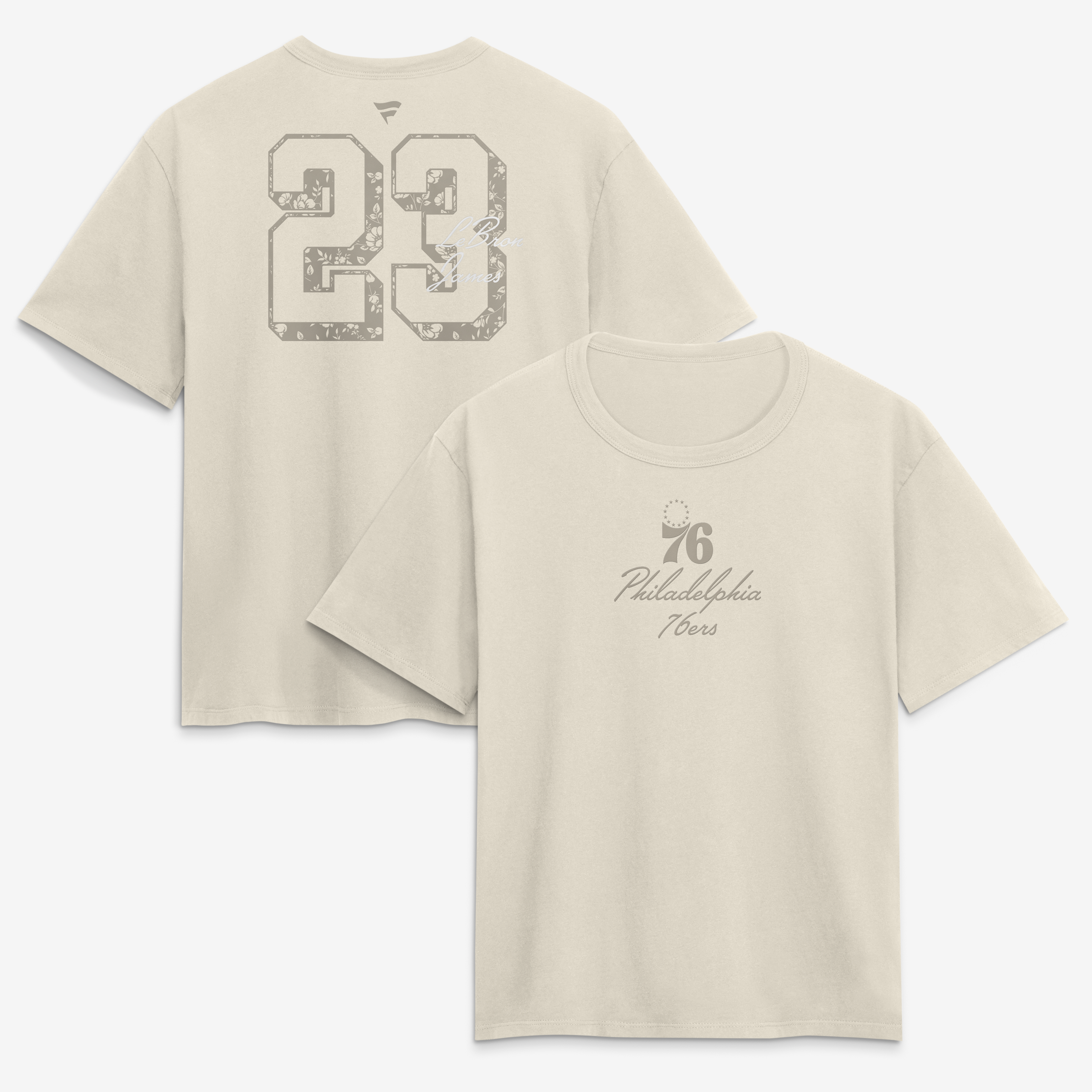 Women's LeBron James Cream Philadelphia 76ers Fashion Name & Number T-Shirt