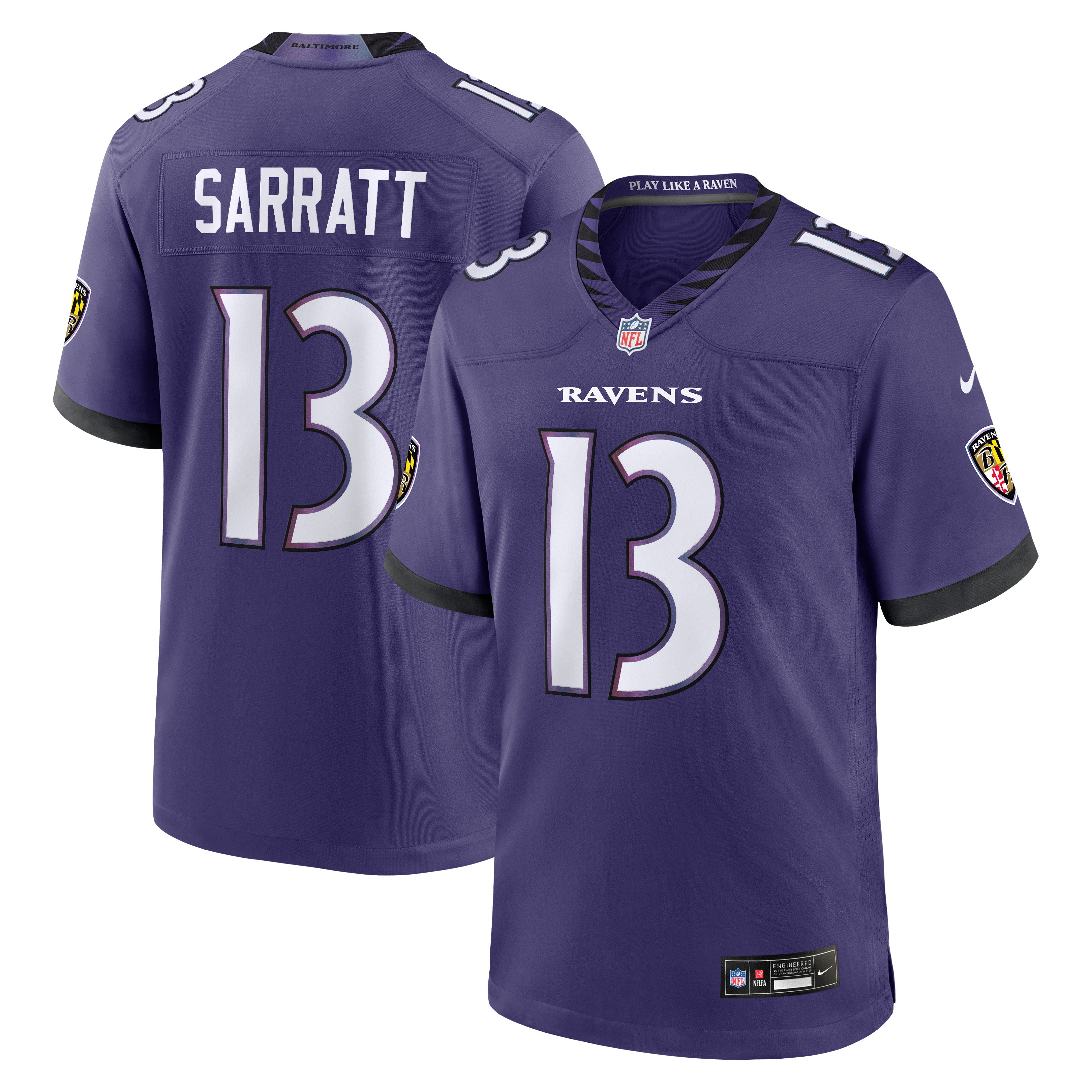 Men’s Nike Elijah Sarratt Purple Baltimore Ravens Team Game Jersey