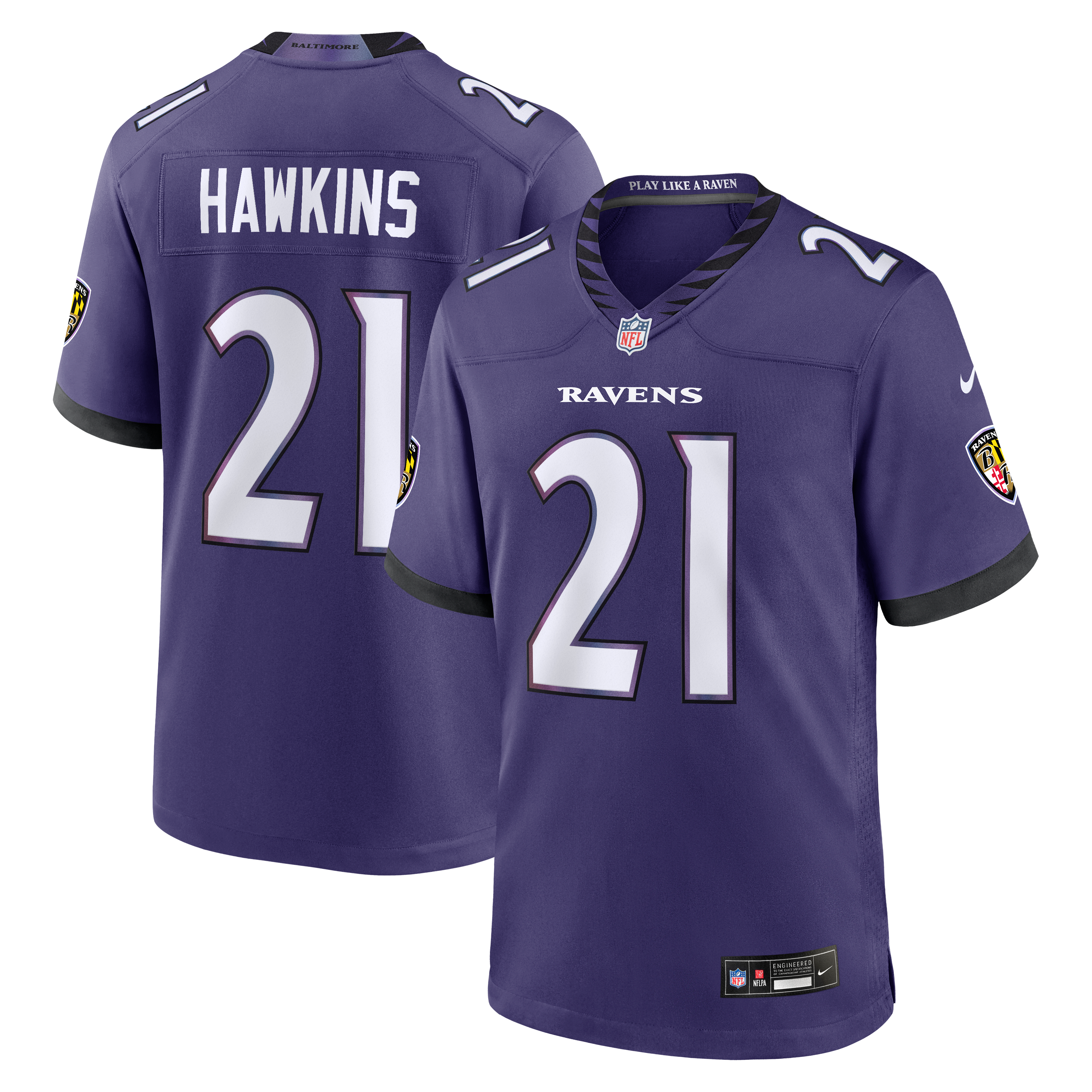 Men’s Nike Jaylinn Hawkins Purple Baltimore Ravens Team Game Jersey