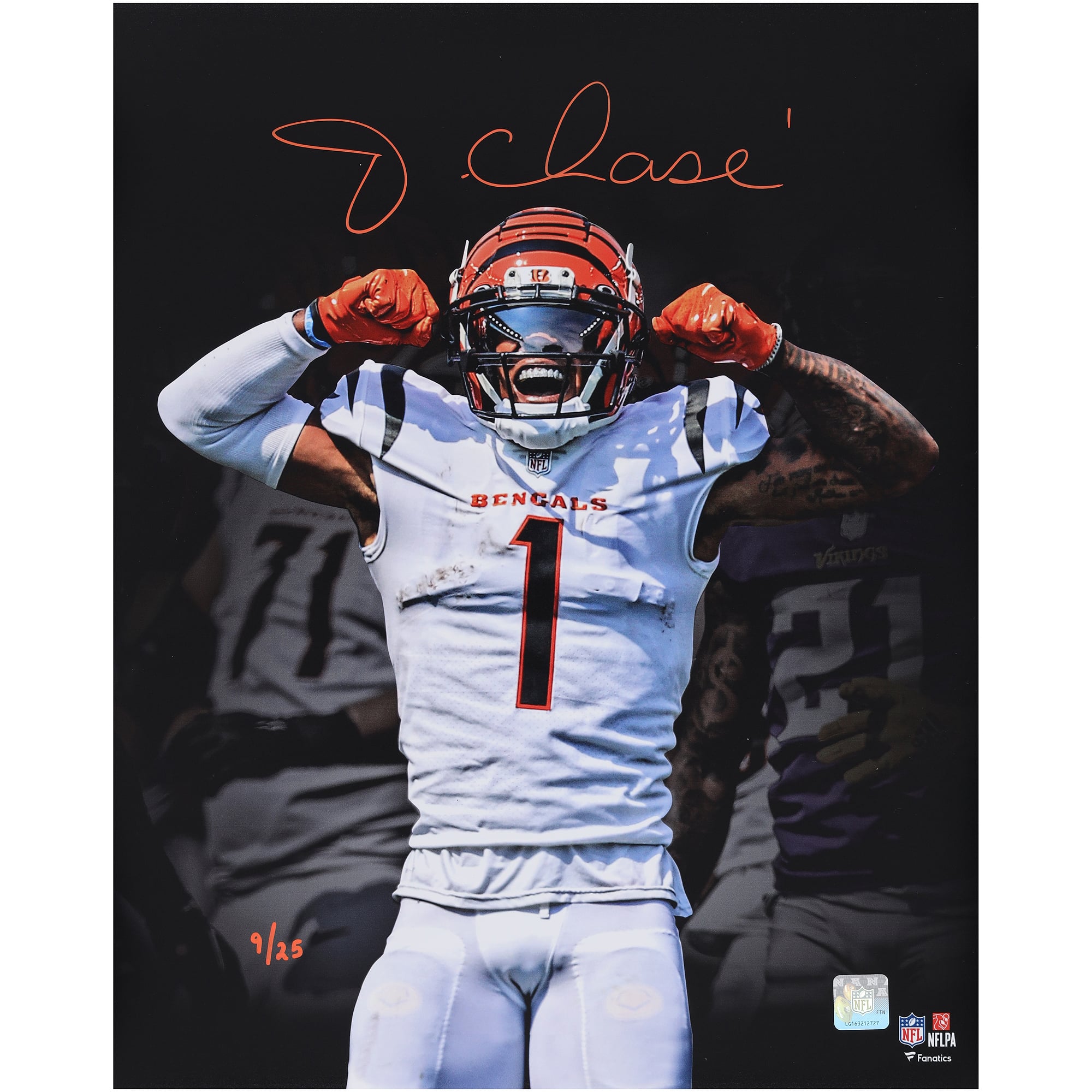 Ja'Marr Chase Cincinnati Bengals Autographed 16" x 20" Unleashed Spotlight Photograph - Signed in Orange Ink - Limited Edition of 25