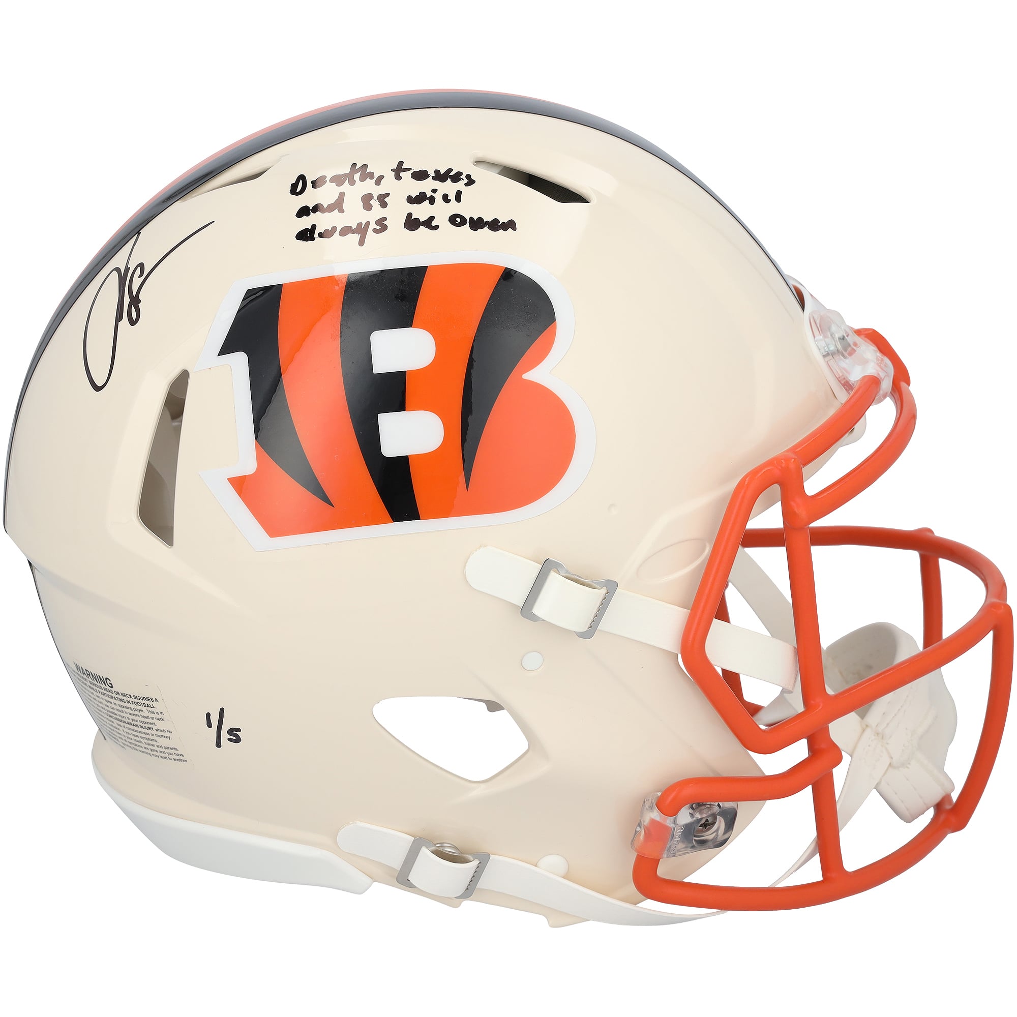 Chad Johnson Cincinnati Bengals Autographed Riddell Retro Speed Authentic Helmet with "Death, taxes and 85 will always be open" Inscription