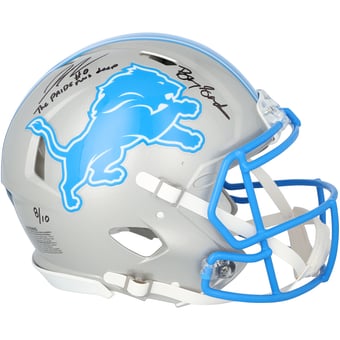 Barry Sanders & Jahmyr Gibbs Detroit Lions Autographed Riddell Speed Authentic Helmet with "The Pride Runs Deep" Inscription - Limited Editon of 10