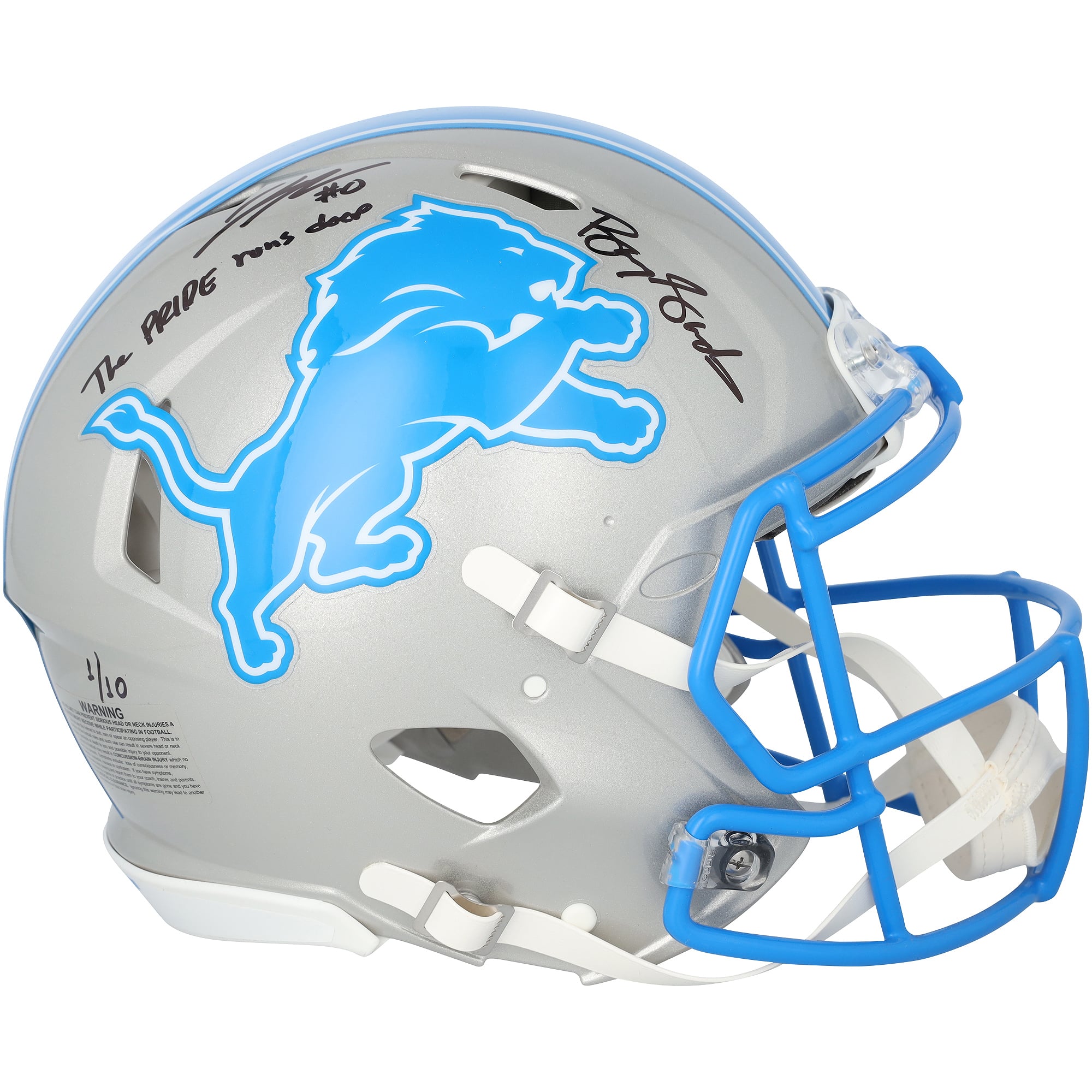 Barry Sanders & Jahmyr Gibbs Detroit Lions Autographed Riddell Speed Authentic Helmet with "The Pride Runs Deep" Inscription
