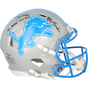 Barry Sanders & Jahmyr Gibbs Detroit Lions Autographed Riddell Speed Authentic Helmet with "The Pride Runs Deep" Inscription