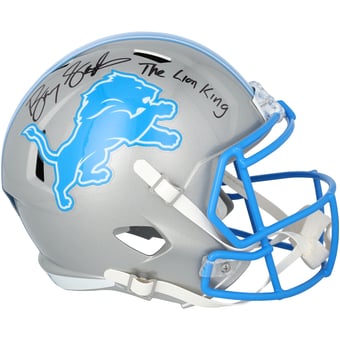 Barry Sanders Detroit Lions Autographed Riddell Speed Replica Helmet with "Lion King" Inscription