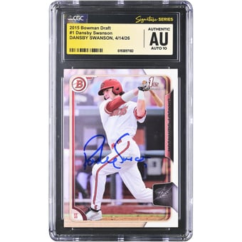 Dansby Swanson Arizona Diamondbacks Autographed 2015 Bowman Draft #1 CGC Fanatics Witnessed Authenticated AUTO 10 Card