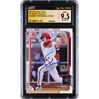 Dansby Swanson Arizona Diamondbacks Autographed 2015 Bowman Draft #1 CGC Fanatics Witnessed Authenticated 9.5/10 Card