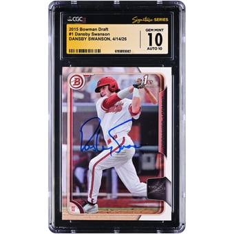 Dansby Swanson Arizona Diamondbacks Autographed 2015 Bowman Draft #1 CGC Fanatics Witnessed Authenticated 10/10 Card
