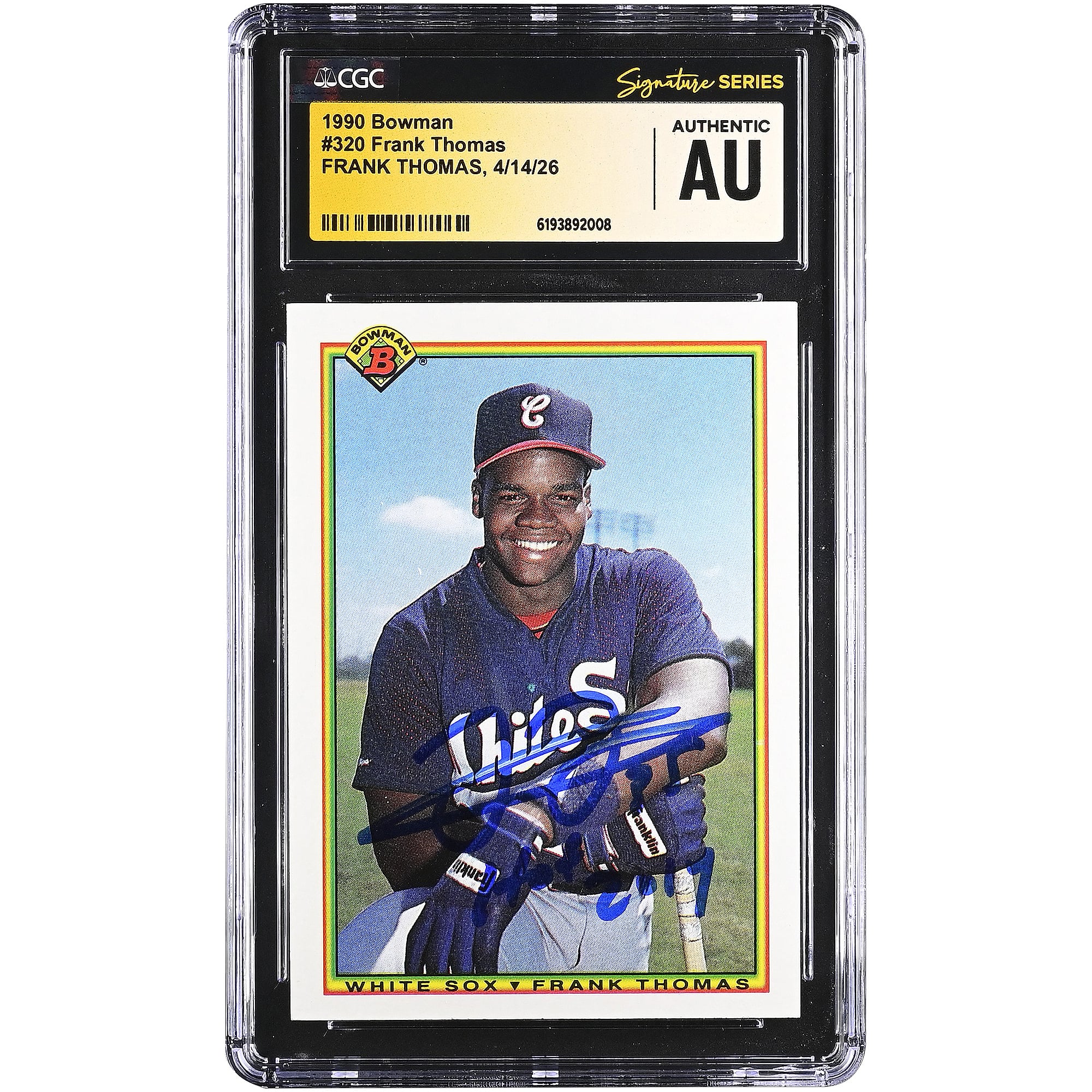 Frank Thomas Chicago White Sox Autographed 1990 Bowman #320 CGC Fanatics Witnessed Authenticated Rookie Card with "HOF 2014" Inscription