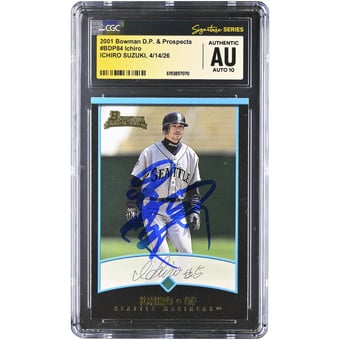 Ichiro Suzuki Seattle Mariners Autographed 2001 Bowman Draft Picks & Prospects Kanji #BDP84 CGC Fanatics Witnessed Authenticated AUTO 10 Rookie Card