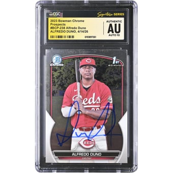 Alfredo Duno Cincinnati Reds Autographed 2023 Bowman Chrome Prospects #BCP-238 CGC Fanatics Witnessed Authenticated AUTO 10 Card