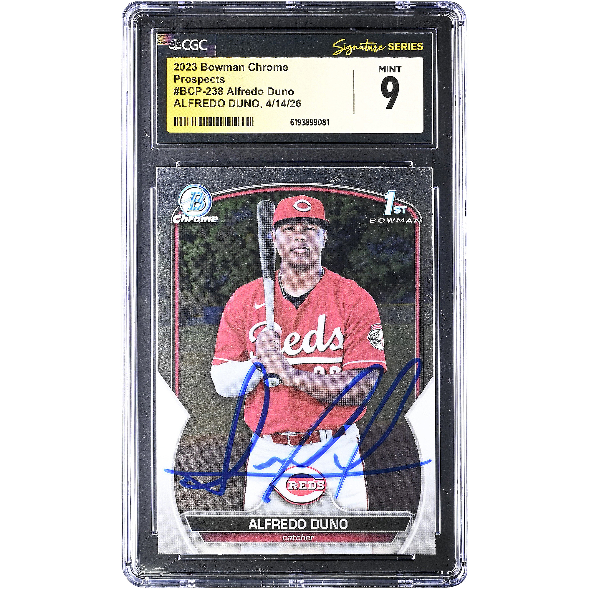 Alfredo Duno Cincinnati Reds Autographed 2023 Bowman Chrome Prospects #BCP-238 CGC Fanatics Witnessed Authenticated MINT 9 Card
