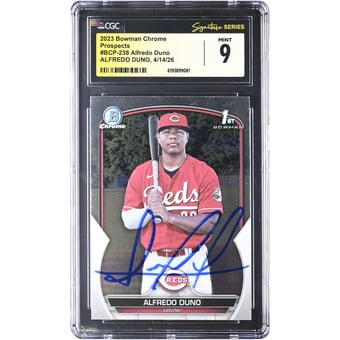 Alfredo Duno Cincinnati Reds Autographed 2023 Bowman Chrome Prospects #BCP-238 CGC Fanatics Witnessed Authenticated MINT 9 Card