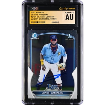 Junior Caminero Tampa Bay Rays Autographed 2023 Bowman Chrome Prospects #BCP-61 CGC Fanatics Witnessed Authenticated Card