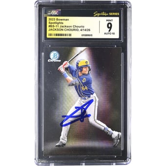 Jackson Chourio Milwaukee Brewers Autographed 2023 Bowman Spotlights #BS-11 CGC Fanatics Witnessed Authenticated /10 Card