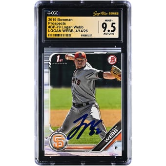 Logan Webb San Francisco Giants Autographed 2019 Bowman Prospects #BP-79 CGC Fanatics Witnessed Authenticated 9.5/10 Card