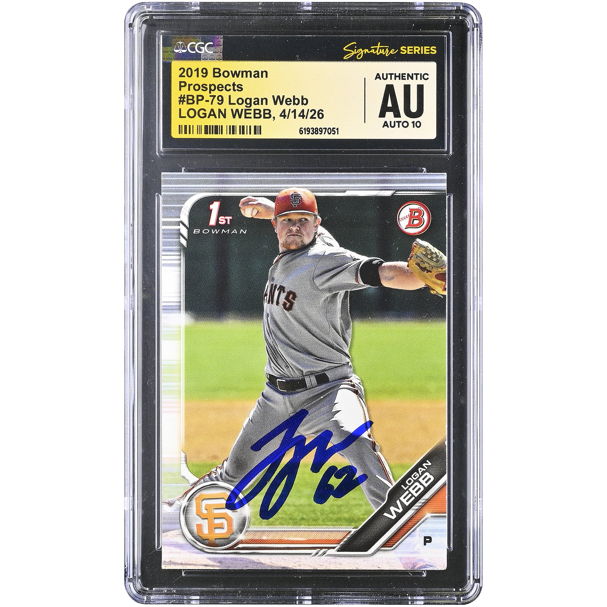 Logan Webb San Francisco Giants Autographed 2019 Bowman Prospects #BP-79 CGC Fanatics Witnessed Authenticated AUTO 10 Card