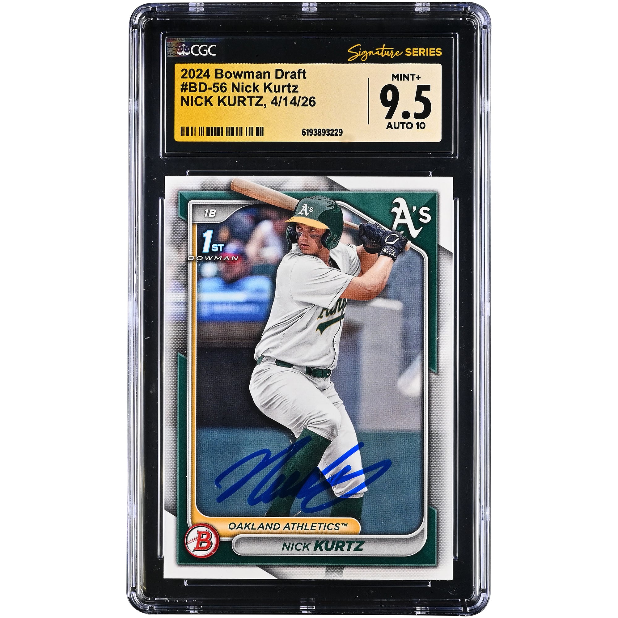 Nick Kurtz Oakland Athletics Autographed 2024 Bowman Draft #BD-56 CGC Fanatics Witnessed Authenticated 9.5/10 Card. rookie card picture