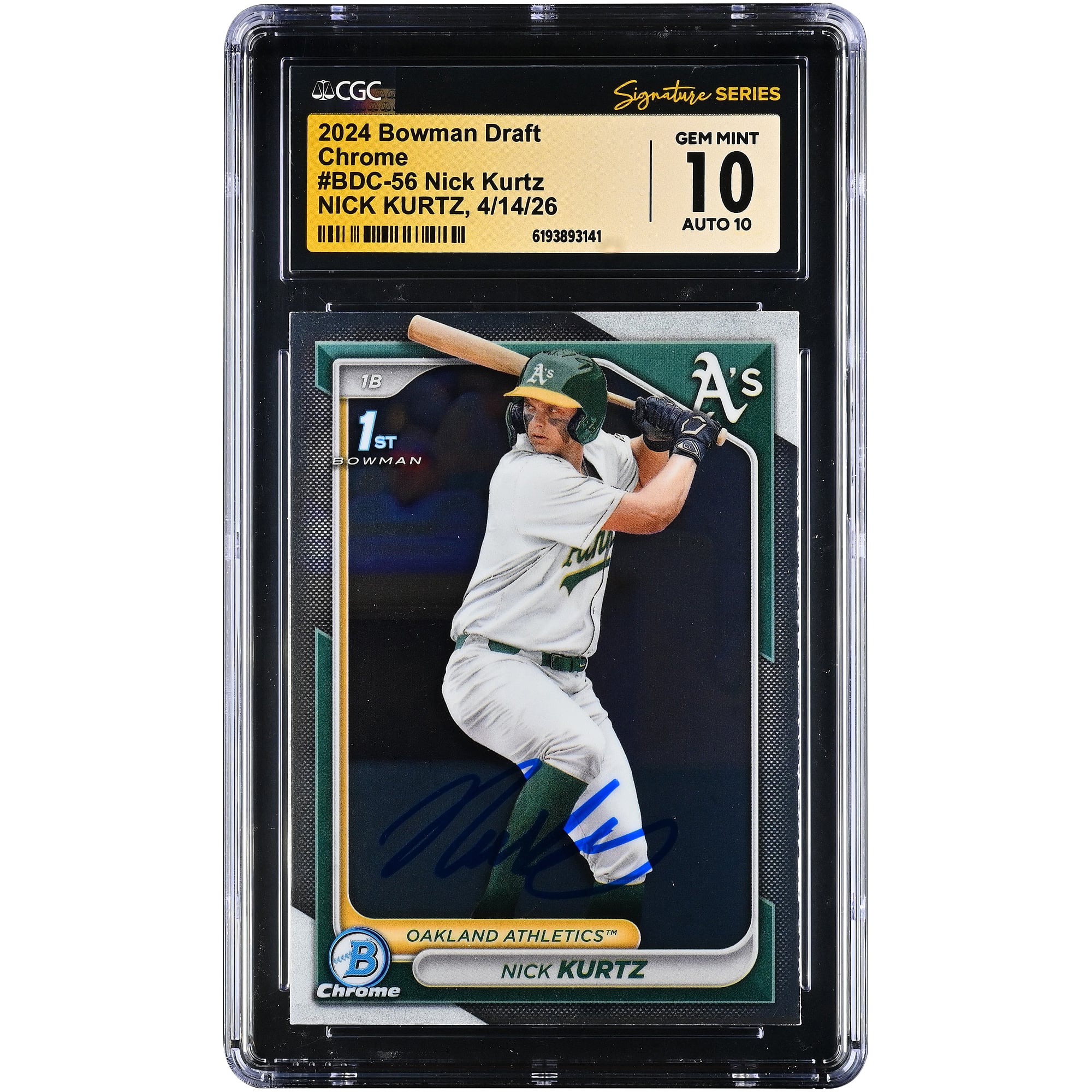 Nick Kurtz Oakland Athletics Autographed 2024 Bowman Draft Chrome #BDC-56 CGC Fanatics Witnessed Authenticated 10/10 Card. rookie card picture