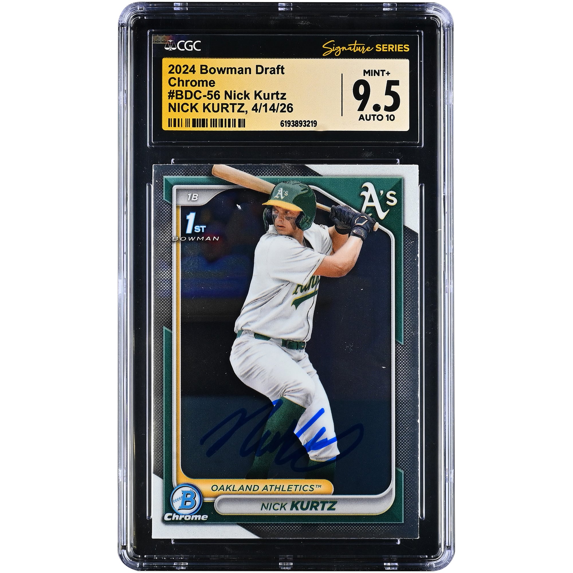 Nick Kurtz Athletics Autographed 2024 Bowman Draft Chrome #BDC-56 CGC Fanatics Witnessed Authenticated 9.5/10 Card