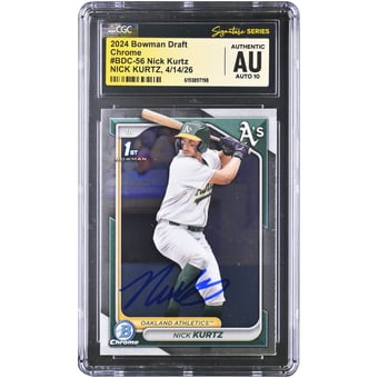 Nick Kurtz Athletics Autographed 2024 Bowman Draft Chrome #BDC-56 CGC Fanatics Witnessed Authenticated AUTO 10 Card