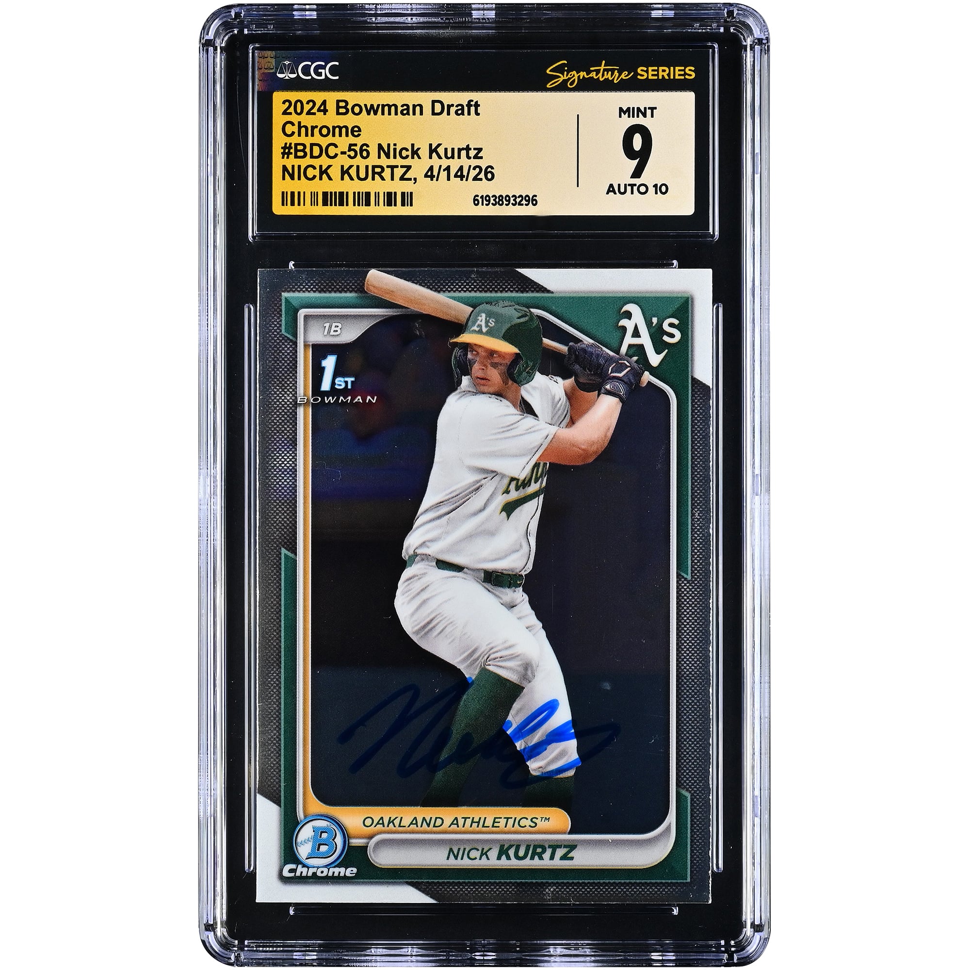 Nick Kurtz Athletics Autographed 2024 Bowman Draft Chrome #BDC-56 CGC Fanatics Witnessed Authenticated 9/10 Card